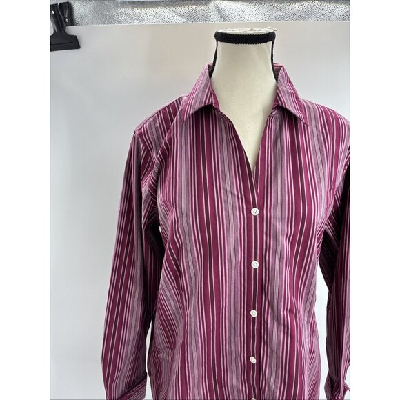 Eddie Bauer Womens Size L Button Front Shirt Long Sleeve Pink Striped Blouse - Picture 2 of 6